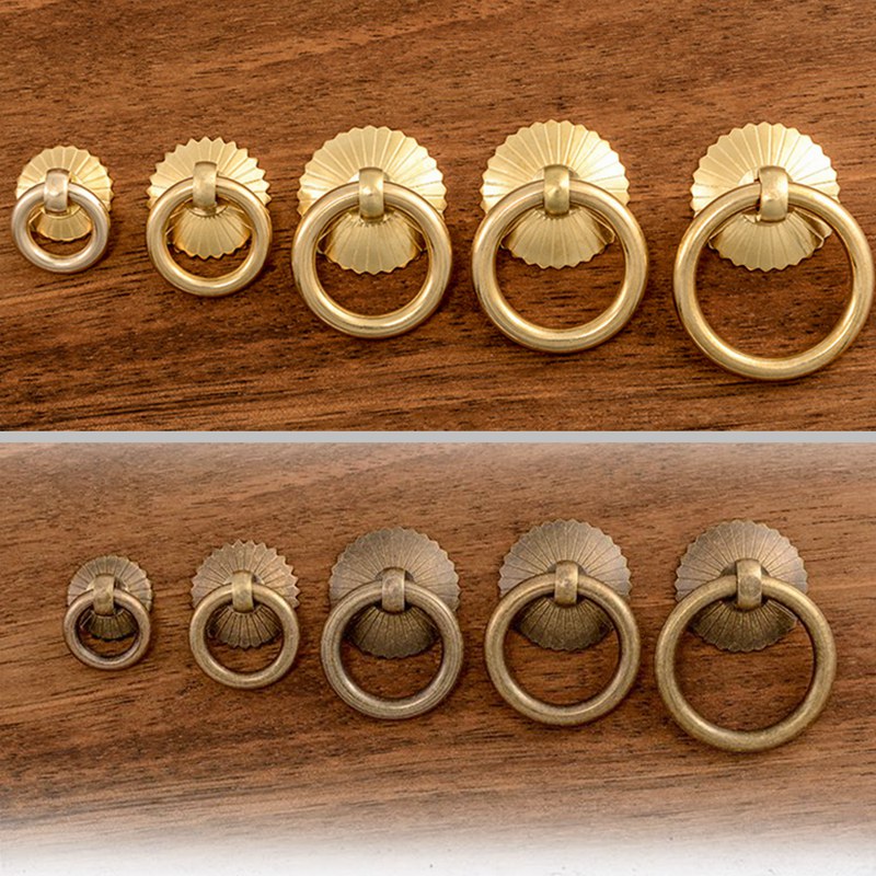 Furniture Hardware Vintage - Vintage Brass Cabinet Ring Knobs Pulls