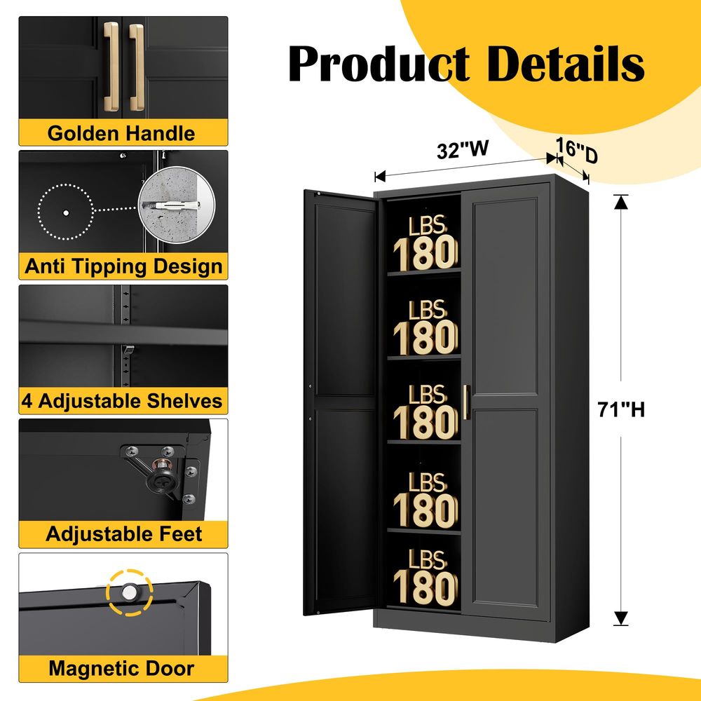 Pantry Cabinet,71Black Metal P - Furniture Hardware Gold recensie en prijs
